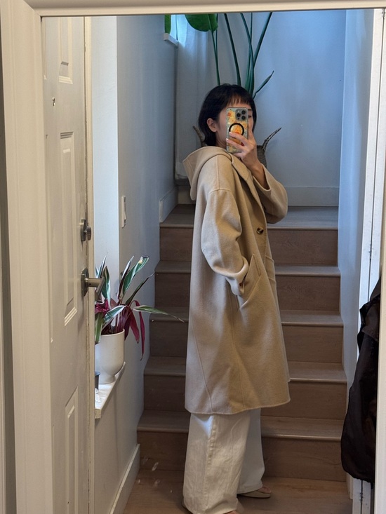 Jackets & Blazers - 100% WOOL Beige Hooded Long Coat